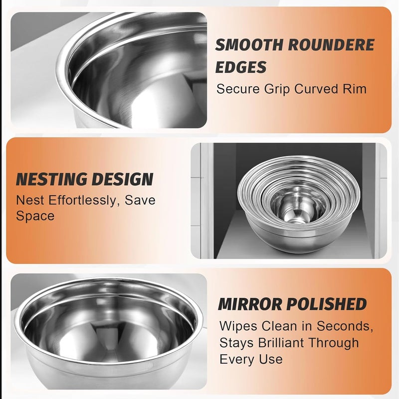 BEWOS 21 Pcs Mixing Bowls with Lids - 7 Stainless Steel Bowls, 3 Graters, 11 Practical Kitchen Accessories, Dishwasher Safe, Ideal for Baking, Meal Prep & On-the-Go, Easy to Store - Image 5